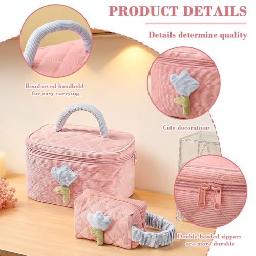 MAYCREATE® Makeup Pouch Bag, 2Pcs Soft Corduroy Travel Makeup Bag Set, Cute Toiletries Wash Bag Pouch, Stylish Cosmetic Storage Bags for Daily or Travel - Image 3