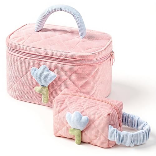 MAYCREATE® Makeup Pouch Bag, 2Pcs Soft Corduroy Travel Makeup Bag Set, Cute Toiletries Wash Bag Pouch, Stylish Cosmetic Storage Bags for Daily or Travel - Image 1