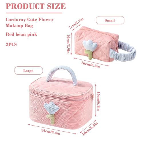 MAYCREATE® Makeup Pouch Bag, 2Pcs Soft Corduroy Travel Makeup Bag Set, Cute Toiletries Wash Bag Pouch, Stylish Cosmetic Storage Bags for Daily or Travel - Image 2