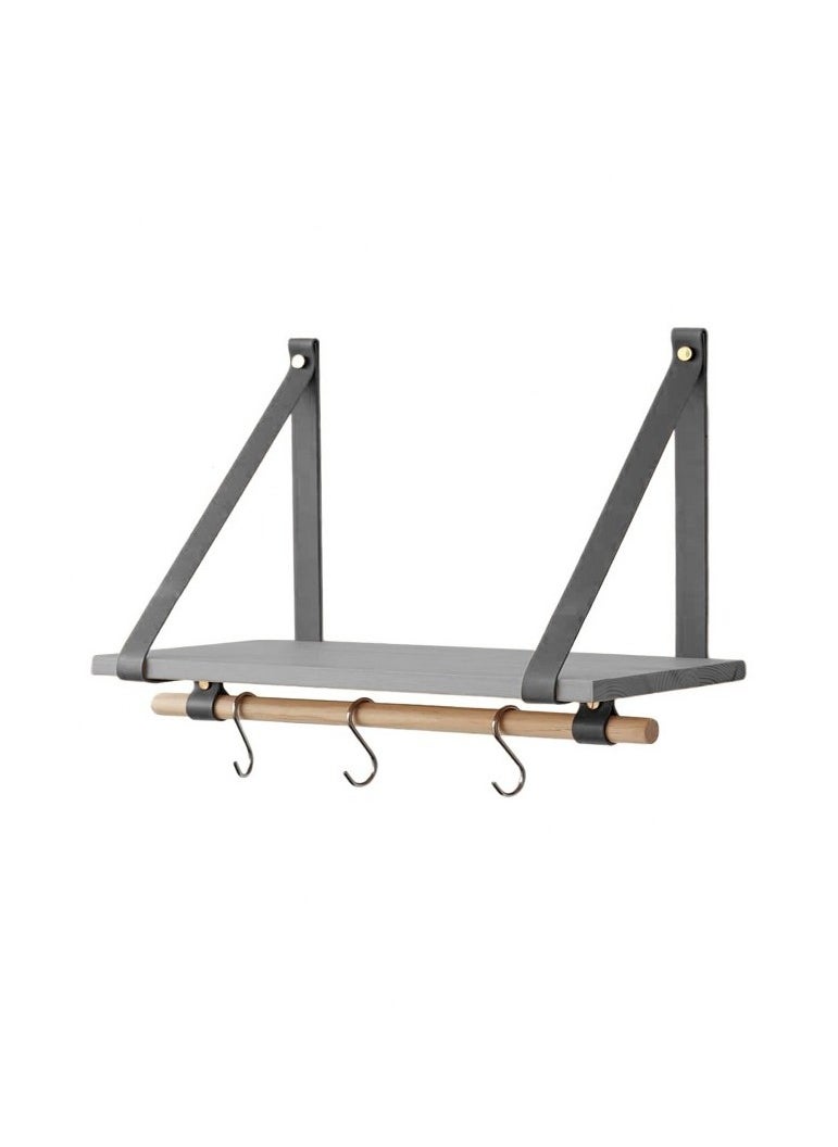 Home Gallery - PU Gray Leather Strap Wall Floating Shelf Gray - Image 1