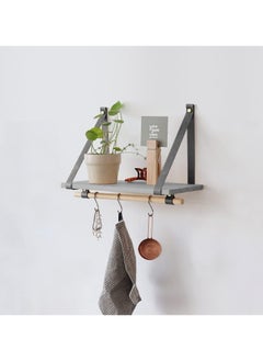 PU Gray Leather Strap Wall Floating Shelf Gray