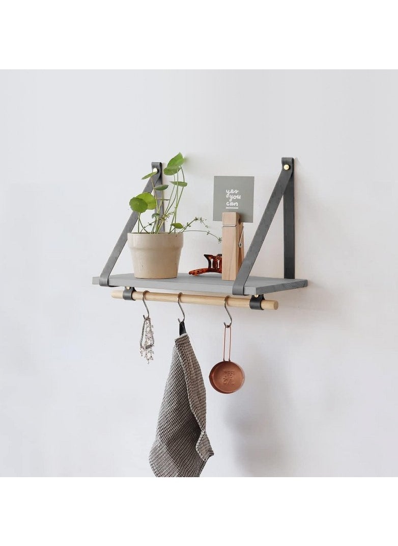 Home Gallery - PU Gray Leather Strap Wall Floating Shelf Gray - Image 1