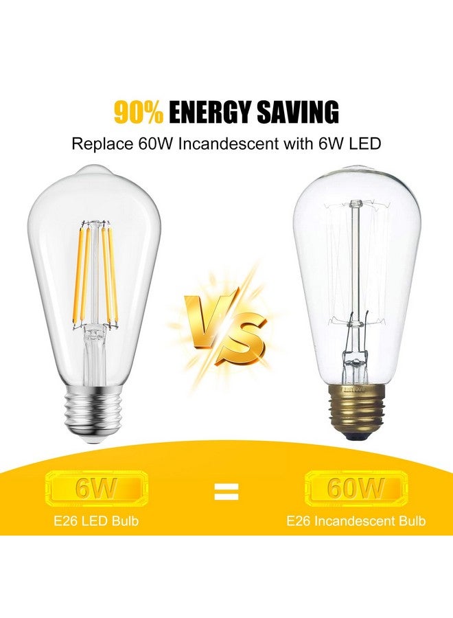 Brightown 6 Pack LED Edison Light Bulbs, 6W, Equivalent 60W, High Bright 2700K Warm White,750 Lumens, Non-Dimmable, E26 Base ST58 Antique Filament Bulbs with 80+ CRI for Ceiling Fan Bathroom Porch - Image 4