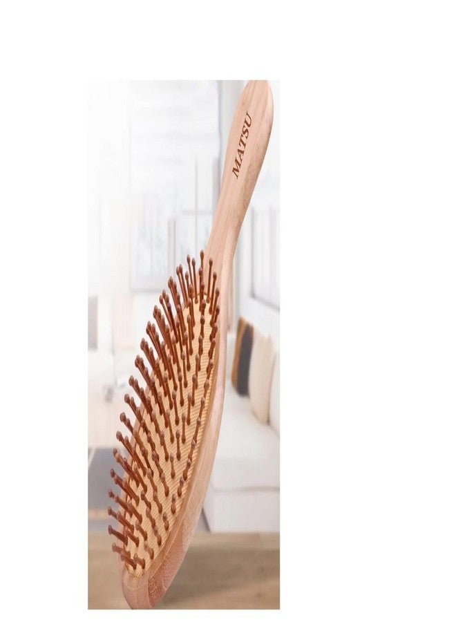 MATSU Natural Bamboo Hair Brush, Square Paddle Design, Wooden Bristles for Detangling, Scalp Massage, Styling, All Hair Types - Image 4