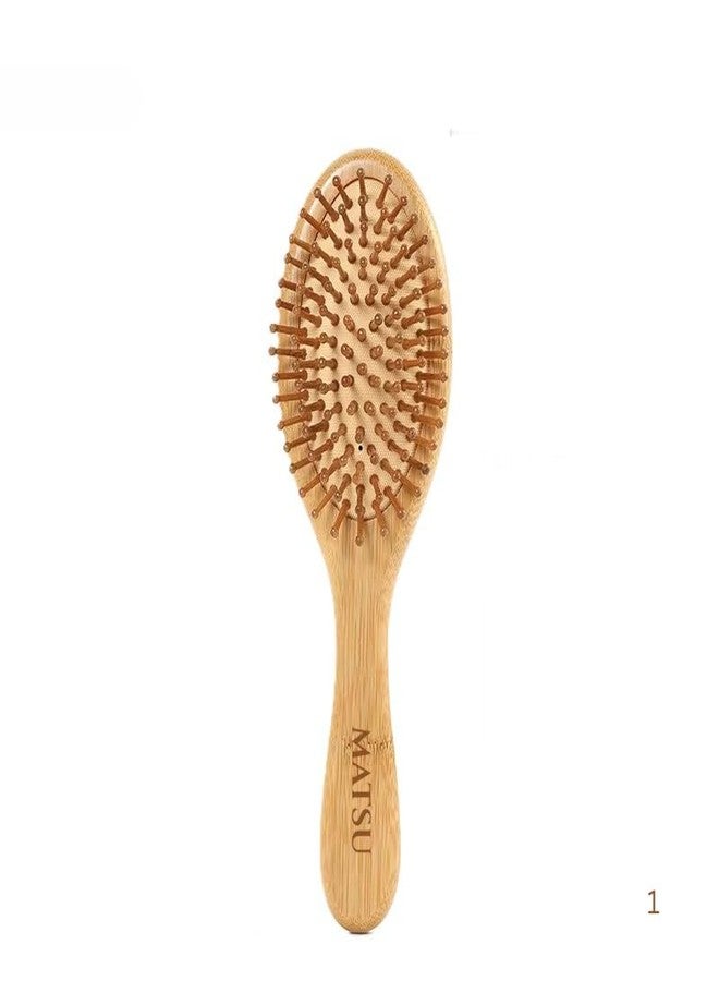MATSU Natural Bamboo Hair Brush, Square Paddle Design, Wooden Bristles for Detangling, Scalp Massage, Styling, All Hair Types - Image 1