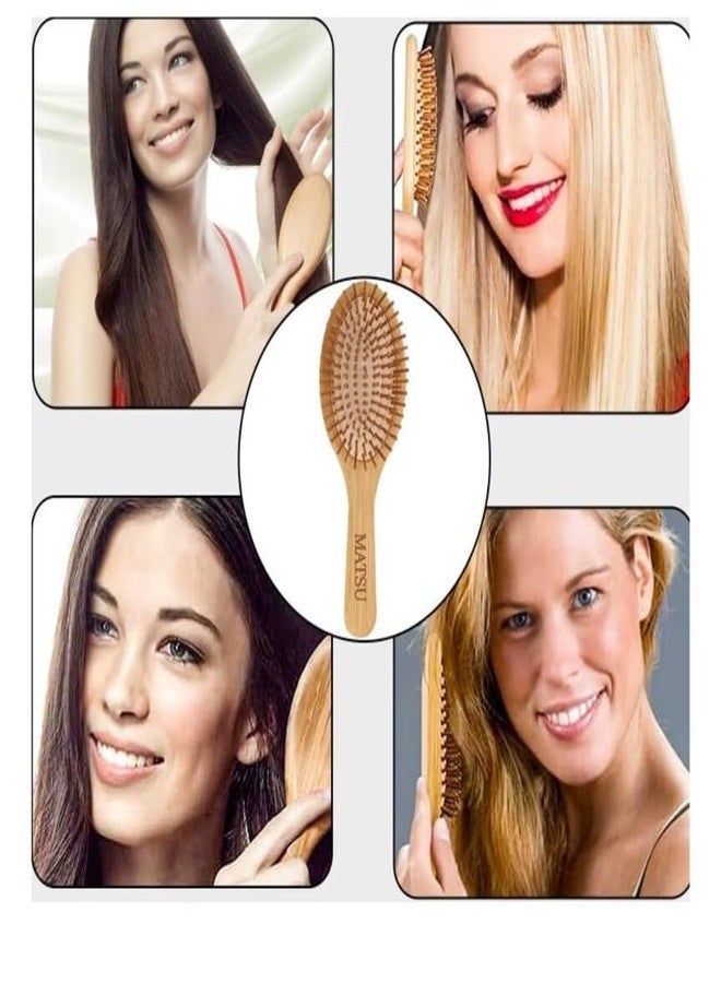 MATSU Natural Bamboo Hair Brush, Square Paddle Design, Wooden Bristles for Detangling, Scalp Massage, Styling, All Hair Types - Image 2
