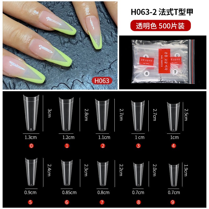 Generic hot-cut nail art natural transparent fake nail extension patch nail shop special nail art factory wholesale8# French T-shaped nail (transparent color) 8# French T-shaped nail (transparent color)