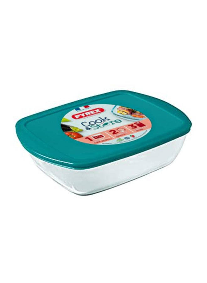 PYREX Coock And Store Rectangular Dish With Lid 1.2L Blue/Clear - Image 1