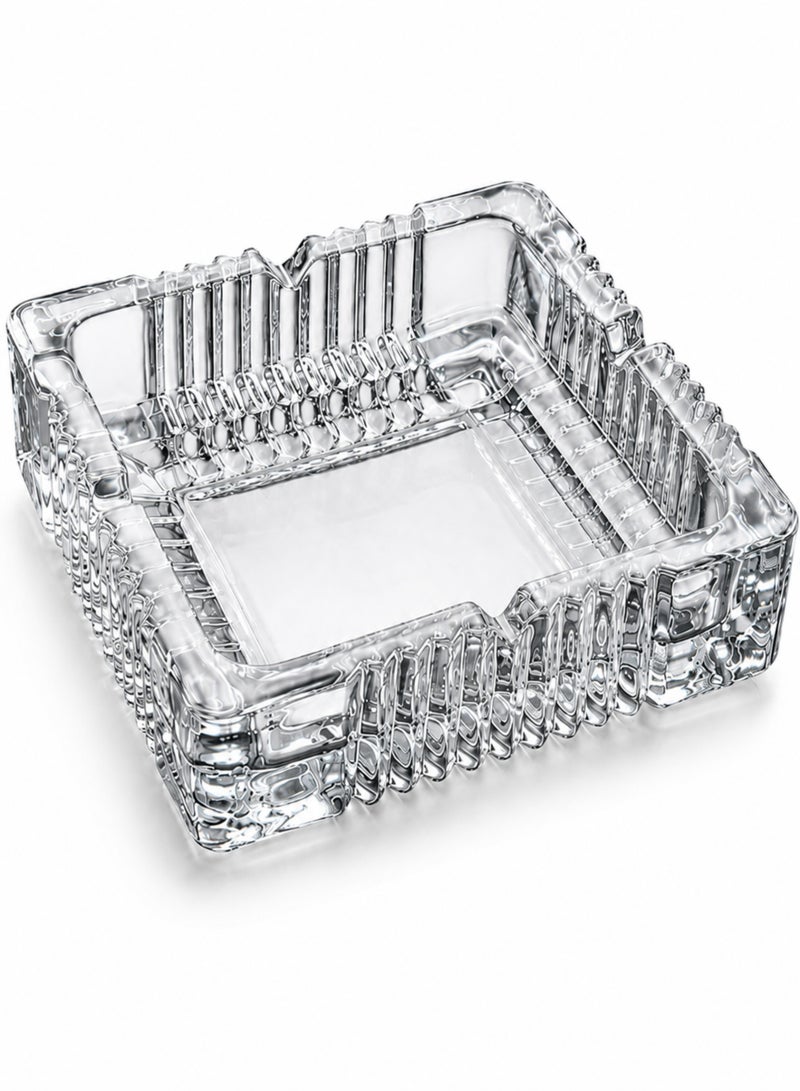 MOMENT Square Glass Ashtray – Crystal Clear Ribbed Design, Heavy Duty Ashtray for Home, Office & Outdoor Use (10x10x3cm) - Image 1