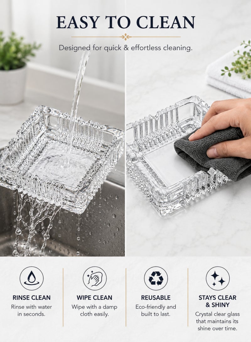 MOMENT Square Glass Ashtray – Crystal Clear Ribbed Design, Heavy Duty Ashtray for Home, Office & Outdoor Use (10x10x3cm) - Image 5
