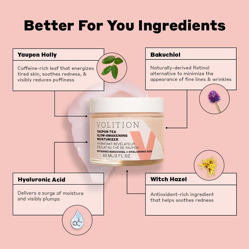 Volition Beauty Yaupon Tea Glow-Awakening Moisturizer with Bakuchiol + Hyaluronic Acid | Caffeinated Facial Cream Energizes Tired Skin | Natural Retinol Alternative Reduces Look of Wrinkles (2 fl oz) - Image 2