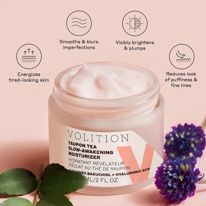 Volition Beauty Yaupon Tea Glow-Awakening Moisturizer with Bakuchiol + Hyaluronic Acid | Caffeinated Facial Cream Energizes Tired Skin | Natural Retinol Alternative Reduces Look of Wrinkles (2 fl oz) - Image 3