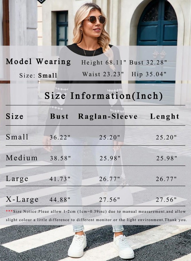 shermie Women's Cute Heart Pattern Elbow Patchwork Knitted Sweaters Long Sleeve Crew Neck Casual Pullover, G-80 Black, M - Image 5