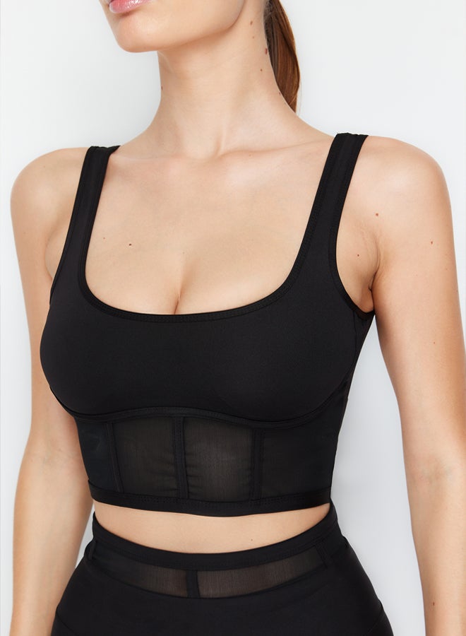 trendyol Black Supported/Shaping Tulle and Corset Detailed Square Neck Knitted Sports Bra  - Image 5