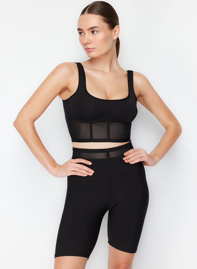 trendyol Black Supported/Shaping Tulle and Corset Detailed Square Neck Knitted Sports Bra  - Image 3