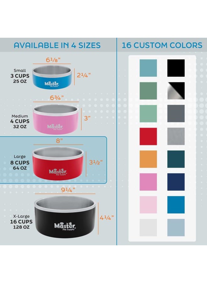 Master Pet Supply Stainless Steel Dog Bowls - 64 oz, Heavy Duty - Black Velvet, Double Wall Extra-Thick Insulated, Non-Slip Pet Water Bowl for Dogs, Cats & Pets, Anti Rust Metal, Dish Washer Safe - Image 2