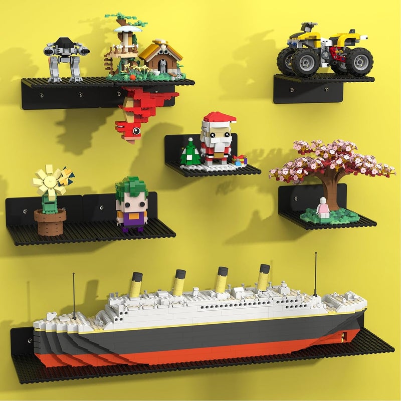 BlissBox 12-Pack Floating Shelves for Wall Compatible with Lego Building Bricks, 5x5.5inch Dual‑Sided 16x17 Studs for Toy Brick Storage and Display, ABS Display Shelves for Room Decor, Black - Image 1