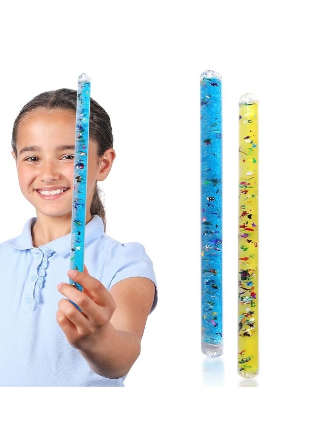 Playlearn USA - Playlearn Glitter Wand Sensory Toys Set (2 Pack - Jumbo 12") - Stress Relief Fidget Toys for All Ages Adult, Kids & Toddlers - ABC Color Glitter Baton Liquid Relaxing Therapy Toys - Quiet Stimulation - Image 1