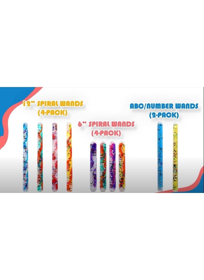 Playlearn USA - Playlearn Glitter Wand Sensory Toys Set (2 Pack - Jumbo 12") - Stress Relief Fidget Toys for All Ages Adult, Kids & Toddlers - ABC Color Glitter Baton Liquid Relaxing Therapy Toys - Quiet Stimulation - Image 1
