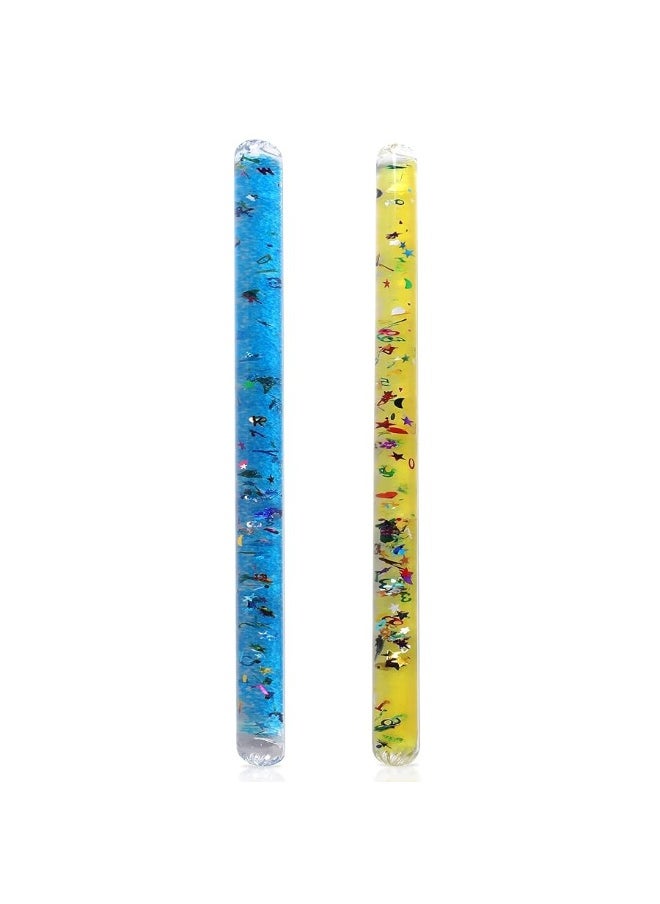 Playlearn USA - Playlearn Glitter Wand Sensory Toys Set (2 Pack - Jumbo 12") - Stress Relief Fidget Toys for All Ages Adult, Kids & Toddlers - ABC Color Glitter Baton Liquid Relaxing Therapy Toys - Quiet Stimulation - Image 1