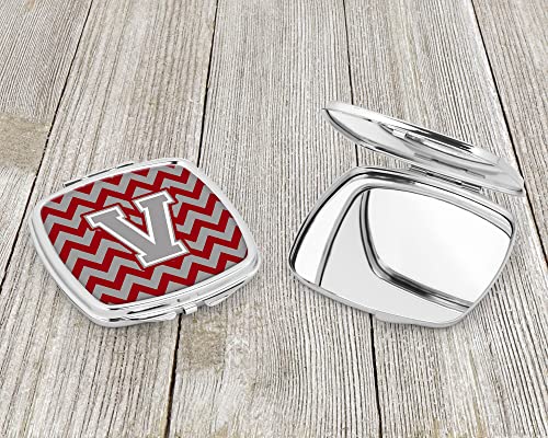Caroline's Treasures CJ1043-VSCM Letter V Chevron Crimson and Grey Compact Mirror Decorative Travel Makeup Mirror for Women Girls Gifts Pocket Makeup Mirror Folding Handheld - Image 3