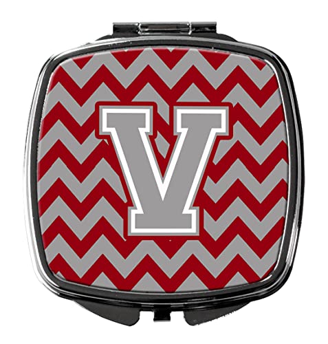 Caroline's Treasures CJ1043-VSCM Letter V Chevron Crimson and Grey Compact Mirror Decorative Travel Makeup Mirror for Women Girls Gifts Pocket Makeup Mirror Folding Handheld - Image 5