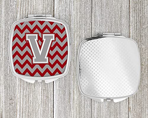 Caroline's Treasures CJ1043-VSCM Letter V Chevron Crimson and Grey Compact Mirror Decorative Travel Makeup Mirror for Women Girls Gifts Pocket Makeup Mirror Folding Handheld - Image 4