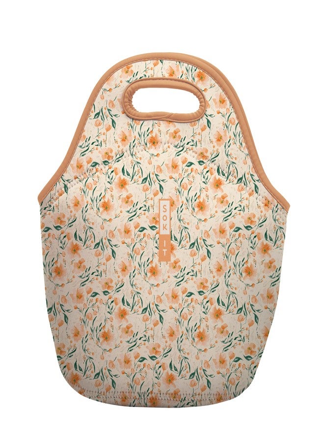 Sok It حقيبة غداء Sok It LunchTote بسحاب، حقيبة معزولة من النيوبرين (أزهار وردية، حقيبة غداء كبيرة سعة 4.5 كوارت) - Image 1