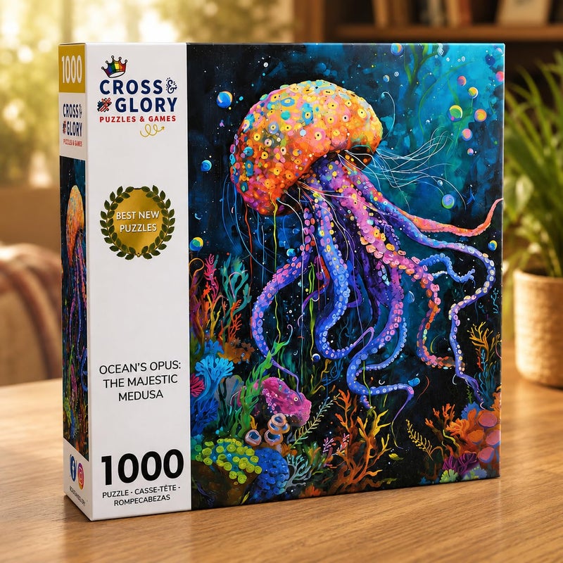 Cross & Glory | 1000 Piece Jigsaw Puzzles for Adults | Ocean’s Opus: The Majestic Medusa │ Jellyfish Puzzle │ Satin Finish Ocean Puzzle│ Ages 14+ - Image 2