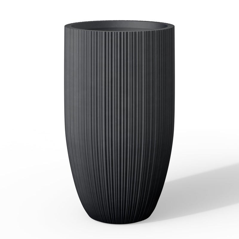 Kante 24 Inch Tall Round Concrete Planter, Large Indoor Outdoor Plant Pots with Drainage Hole and Rubber Plug, Modern Decorative Garden Pots for Home Patio Porch, Textured Black - Image 1