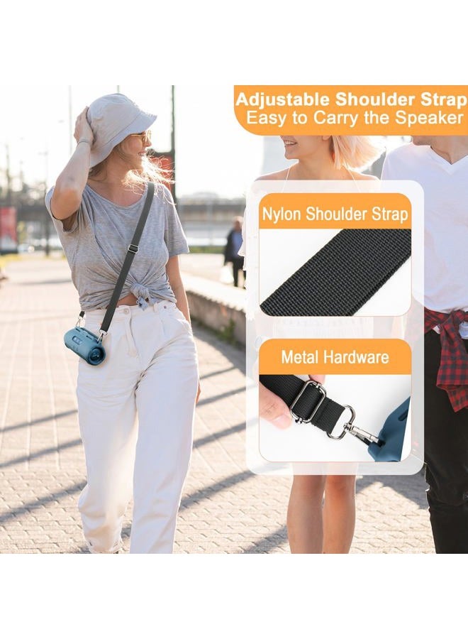 TXesign Silicone Case Cover Compatible with JBL Flip 7 Portable Speaker, Protective Skin Case Travel Silicone Sleeve Cover with Shoulder Strap and Bike Strap for Bike Golf Cart Railing (Dark Blue) - Image 4