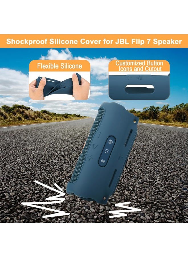 TXesign Silicone Case Cover Compatible with JBL Flip 7 Portable Speaker, Protective Skin Case Travel Silicone Sleeve Cover with Shoulder Strap and Bike Strap for Bike Golf Cart Railing (Dark Blue) - Image 3