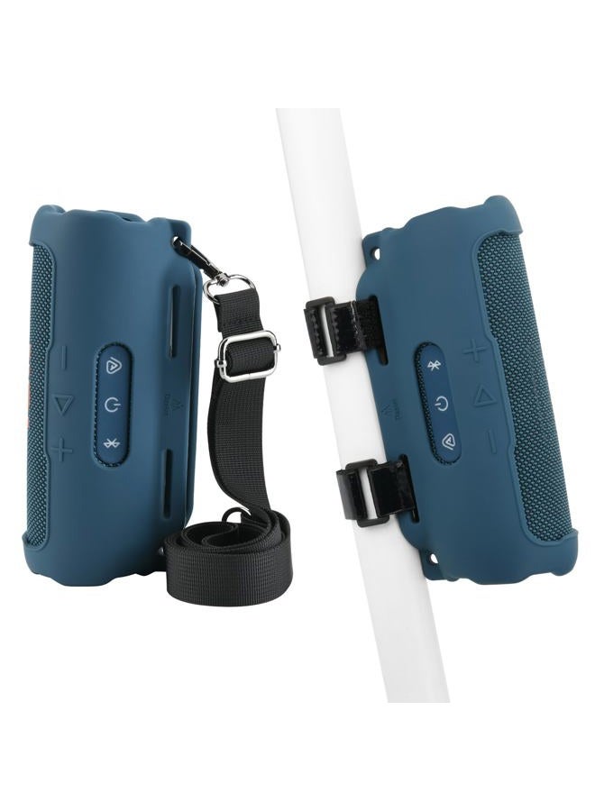 TXesign Silicone Case Cover Compatible with JBL Flip 7 Portable Speaker, Protective Skin Case Travel Silicone Sleeve Cover with Shoulder Strap and Bike Strap for Bike Golf Cart Railing (Dark Blue) - Image 1