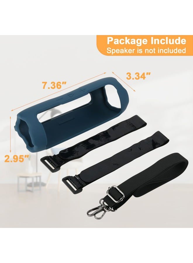 TXesign Silicone Case Cover Compatible with JBL Flip 7 Portable Speaker, Protective Skin Case Travel Silicone Sleeve Cover with Shoulder Strap and Bike Strap for Bike Golf Cart Railing (Dark Blue) - Image 2