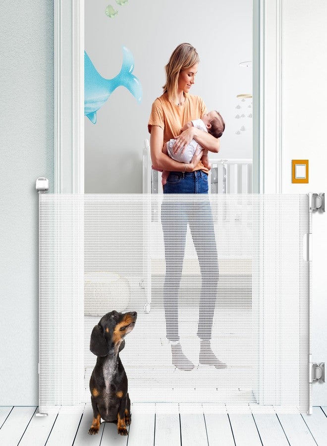KYXAIN Upgraded Retractable Baby Gate for Stairs, 33"Tall Expands 55"Wide Ideal Safety Solution Dog Gate for Stairs Doorways Hallways Indoor Outdoor Mesh Baby Gate Retractable Screen Door(White,86CMx140CM) - Image 1