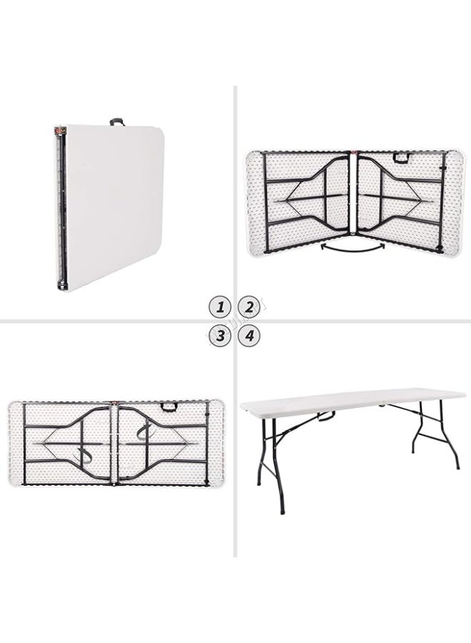 Foldable Heavy-Duty Plastic Table – 6 Feet (1.8M), Portable for Outdoor, Camping & Garden – White - Image 3