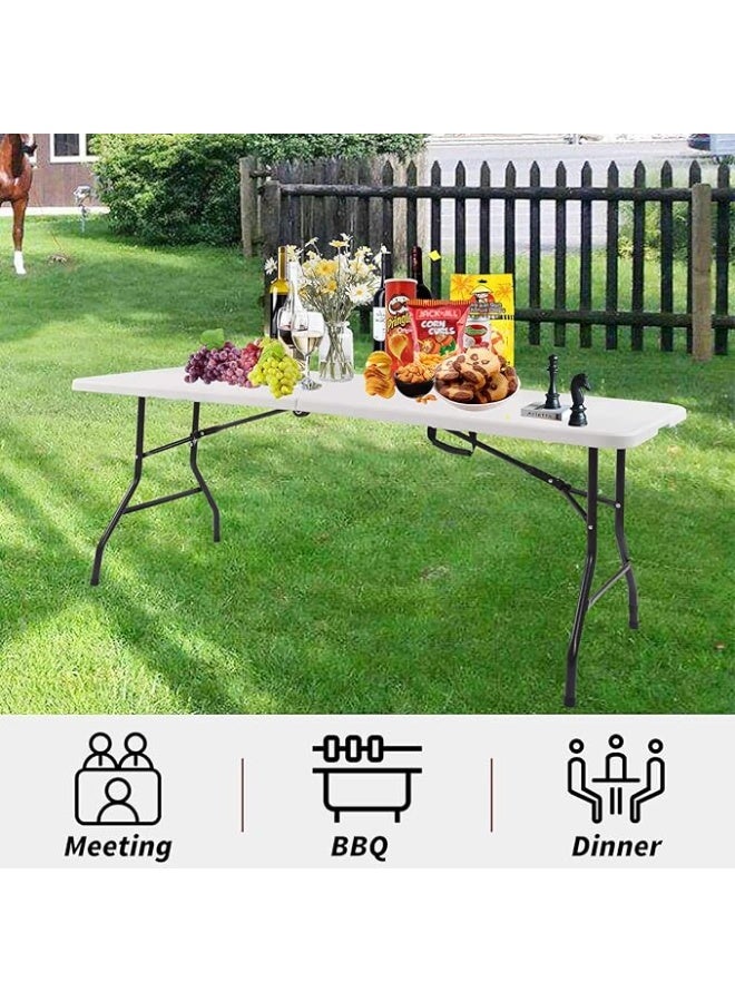 Foldable Heavy-Duty Plastic Table – 6 Feet (1.8M), Portable for Outdoor, Camping & Garden – White - Image 4