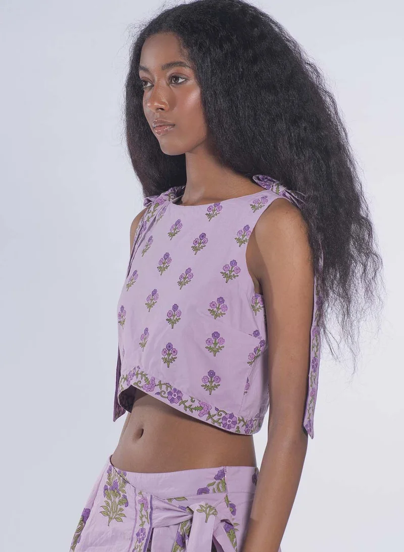 Virgio VIRGIO 100% Cotton Long Tie Up Block Print Crop Top
