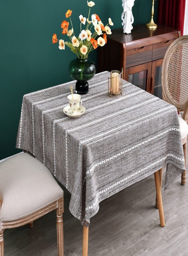NEWISHER Rustic Farmhouse Embroidered Square Tablecloth Jacquard Striped Table Cloth Linen Washable Dining Table Cover Kitchen Dining Home Decoration Coffee 70x70 inch - Image 2