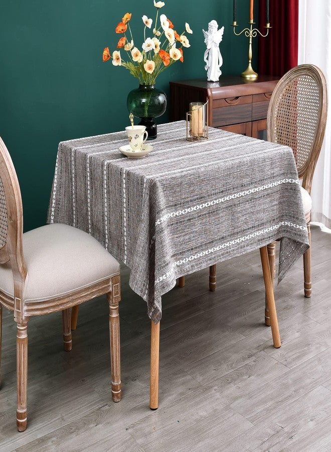 NEWISHER Rustic Farmhouse Embroidered Square Tablecloth Jacquard Striped Table Cloth Linen Washable Dining Table Cover Kitchen Dining Home Decoration Coffee 70x70 inch - Image 3