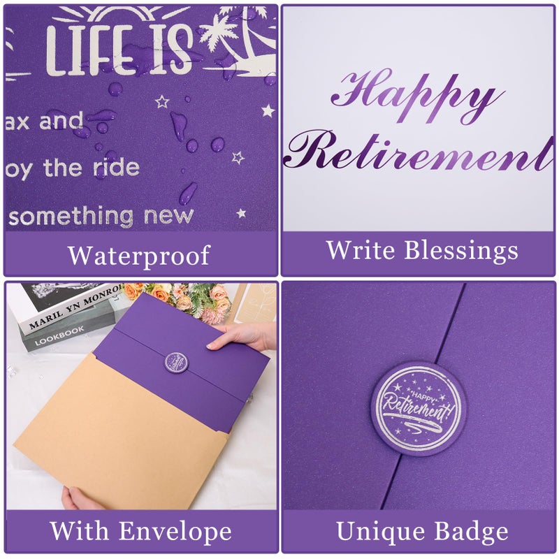 Roetyce Retirement Party Decorations, Purple Retirement Guest Book, Hapyy Retirement Decorations, Best Retirement Gifts for Women, Retired Keepsake for Coworker, Jumbo Retirement Card Signature Board - Image 3