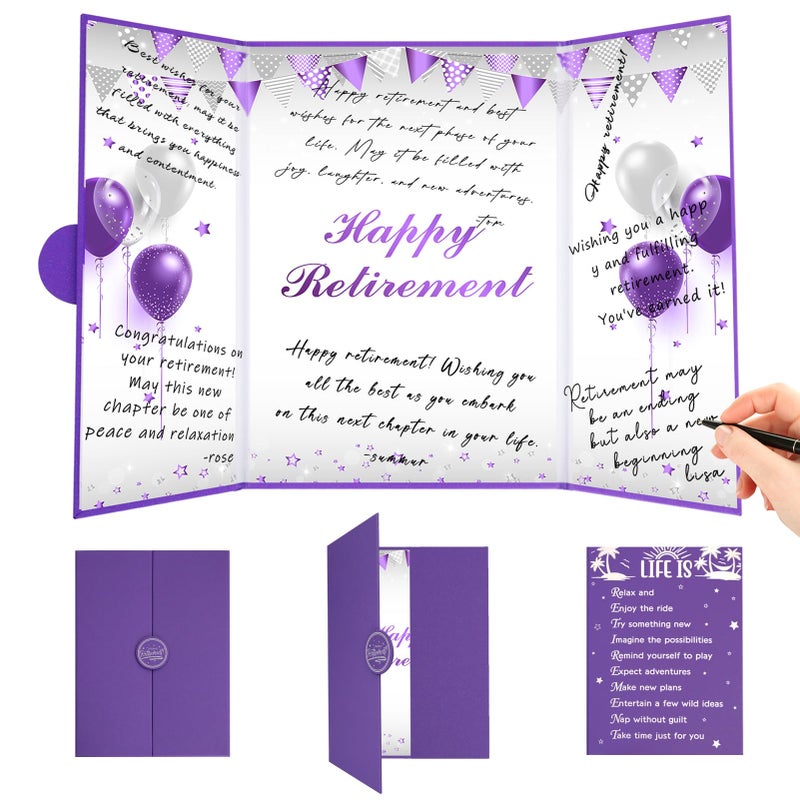 Roetyce Retirement Party Decorations, Purple Retirement Guest Book, Hapyy Retirement Decorations, Best Retirement Gifts for Women, Retired Keepsake for Coworker, Jumbo Retirement Card Signature Board - Image 1