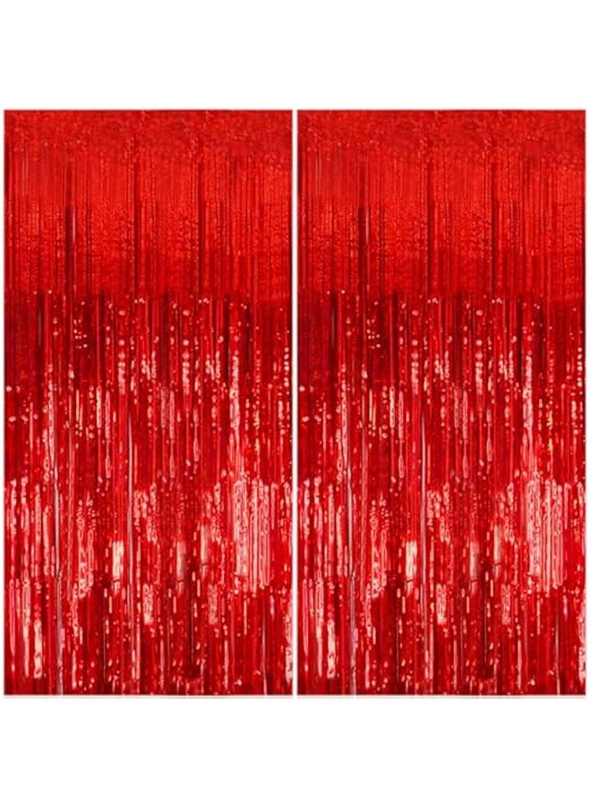 2 حزمة رقائق ستارة الخلفية الأحمر المعدني Tinsel رقائق حافة ستائر صورة كشك الدعائم لعيد ميلاد زفاف خطوبة الطفل دش Bacheloretteحفل ديكورات - Image 1