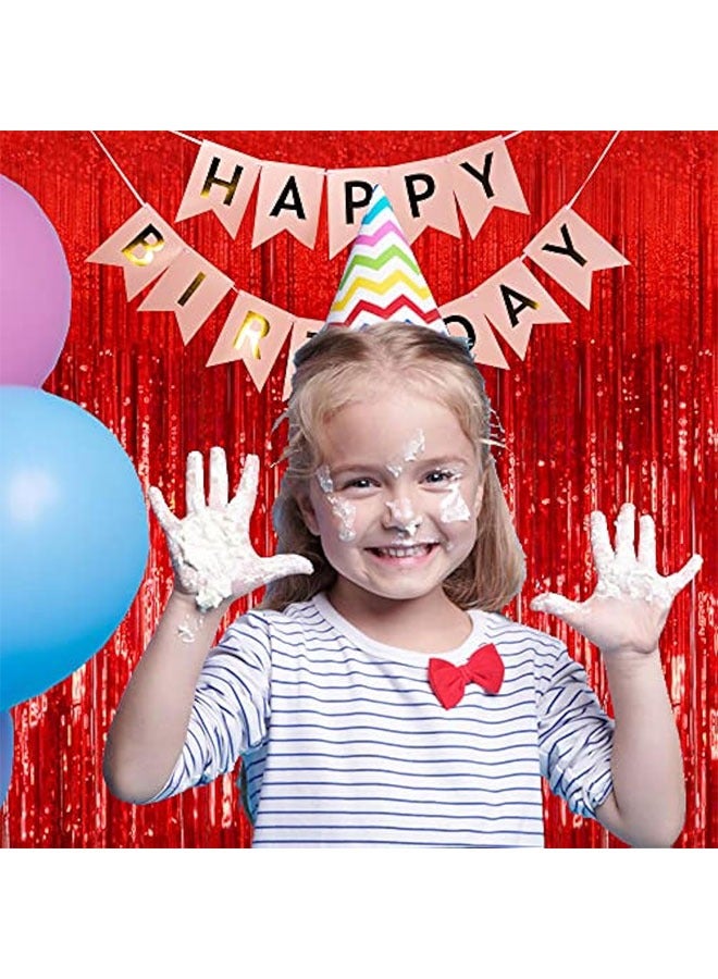 2 حزمة رقائق ستارة الخلفية الأحمر المعدني Tinsel رقائق حافة ستائر صورة كشك الدعائم لعيد ميلاد زفاف خطوبة الطفل دش Bacheloretteحفل ديكورات - Image 2