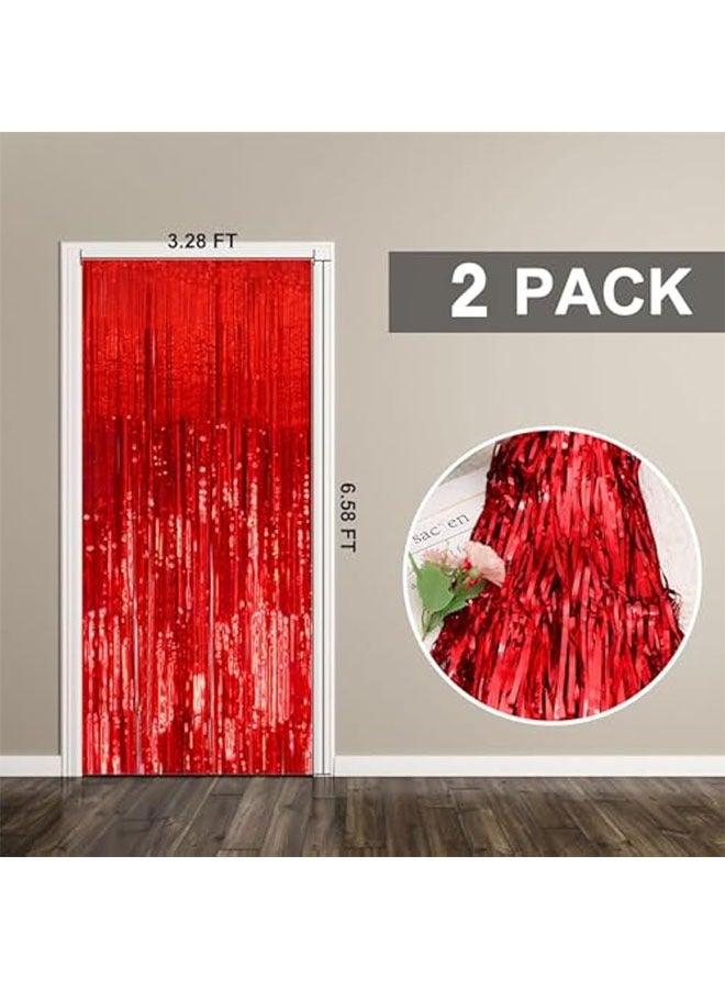 2 حزمة رقائق ستارة الخلفية الأحمر المعدني Tinsel رقائق حافة ستائر صورة كشك الدعائم لعيد ميلاد زفاف خطوبة الطفل دش Bacheloretteحفل ديكورات - Image 4