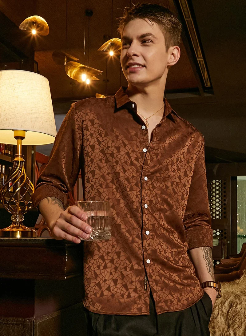Campus Sutra Men's Chocolate Brown Mozaic-Tactile Shirt