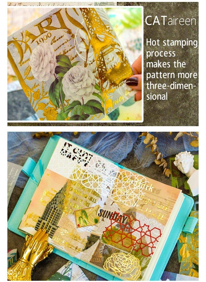 CATaireen Junk Journal Card Making Supplies Kit Scrapbooking Embellishments Collage Decoupage Art Craft for Adults Large DIY TN Travel Notebook Vintage Gold Washi Paper Ephemera Pack 120pcs - Image 3