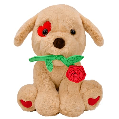 Donse Mothers Day Gifts for Mom 10 inch Funny Cute Plush Dog with Rose for Mom Wife Fiance Girlfriend Women Kids Naughty Stuffed Animals Romantic Gifts for Birthday Valentines Day Wedding Anniversary Xmas - Image 1
