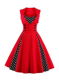 Generic Elegant Retro Women's Dress - Red Polka Dot Sleeveless Wrap Waist Flared Swing Dress A-Line Mid-Length Summer Dress for Women  - Image 1