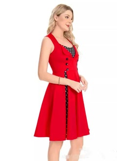 Generic Elegant Retro Women's Dress - Red Polka Dot Sleeveless Wrap Waist Flared Swing Dress A-Line Mid-Length Summer Dress for Women  - Image 4